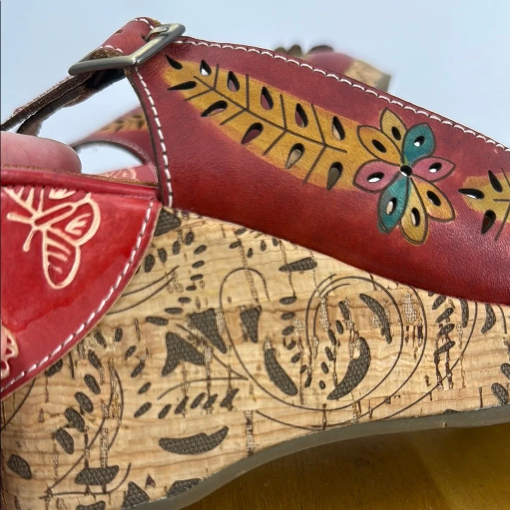 Spring Step L’artiste tutti frutti colorful Wedge sling back sandal 37/7-6.5